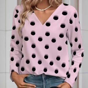 Pink Polka Dot Long Sleeve Tee Shirt - NEW